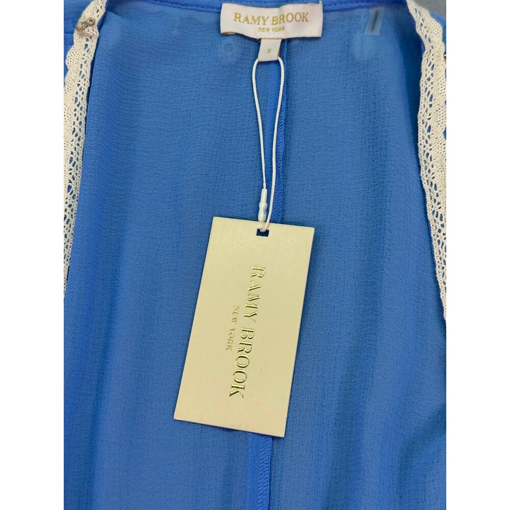 NWT Ramy Brook Nikolai Maxi Cover Up Serene Blue Shell Lace Trim Sheer Size S - Picture 7 of 14
